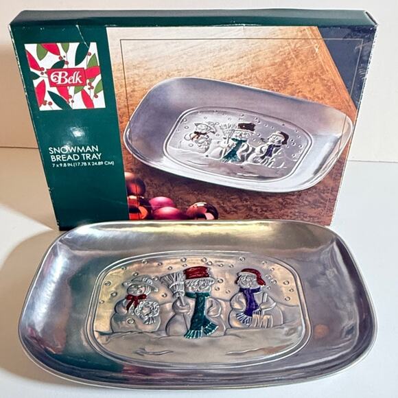 Home Accent Other - Holiday Home Accents 7x10 in. Silver Serving Tray with Christmas Theme - Snowmen